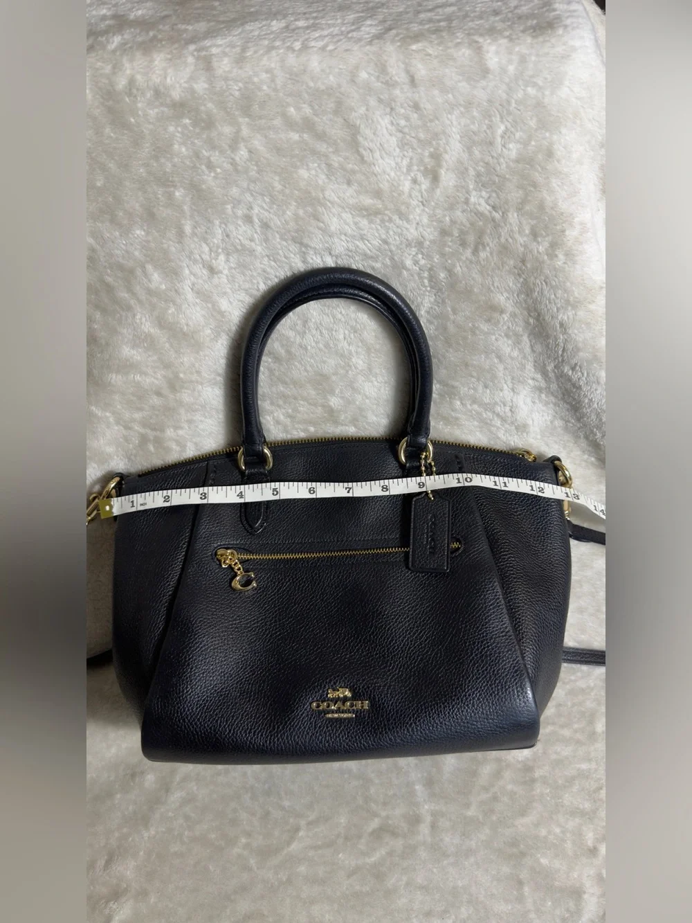 COACH Black Elise Satchel Pebbled Leather Crossbody Shoulder Bag Gold Hardware 7
